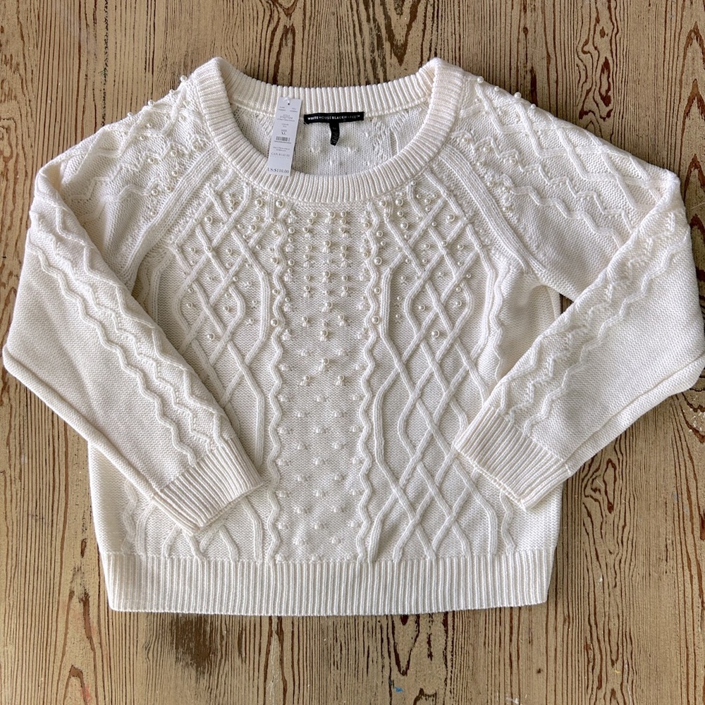 NWT Women’s White House Black Market cream, pearled sweater. Size XL